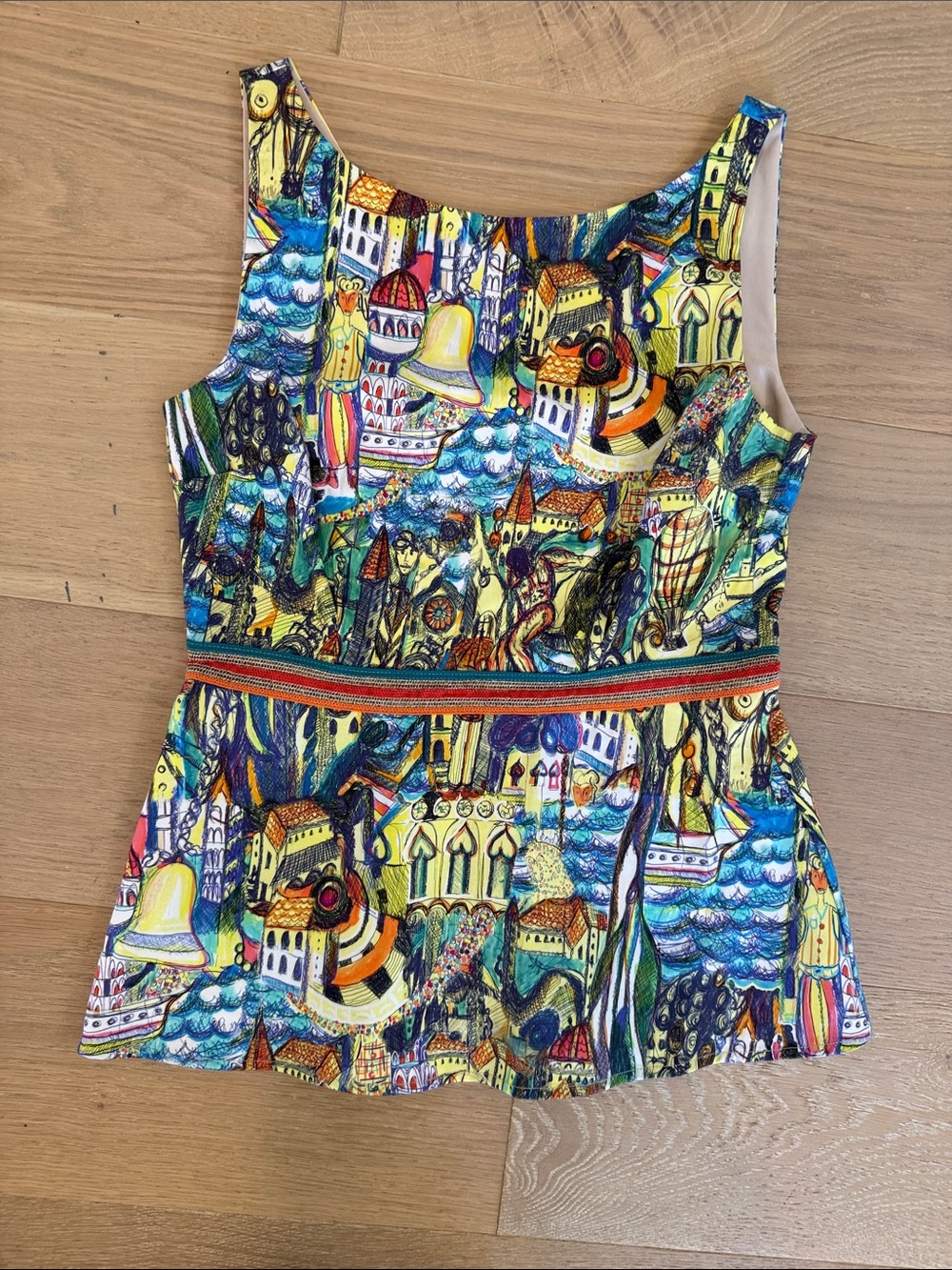 Anthropologie Multicolor Scenic Print Peplum Tank Top